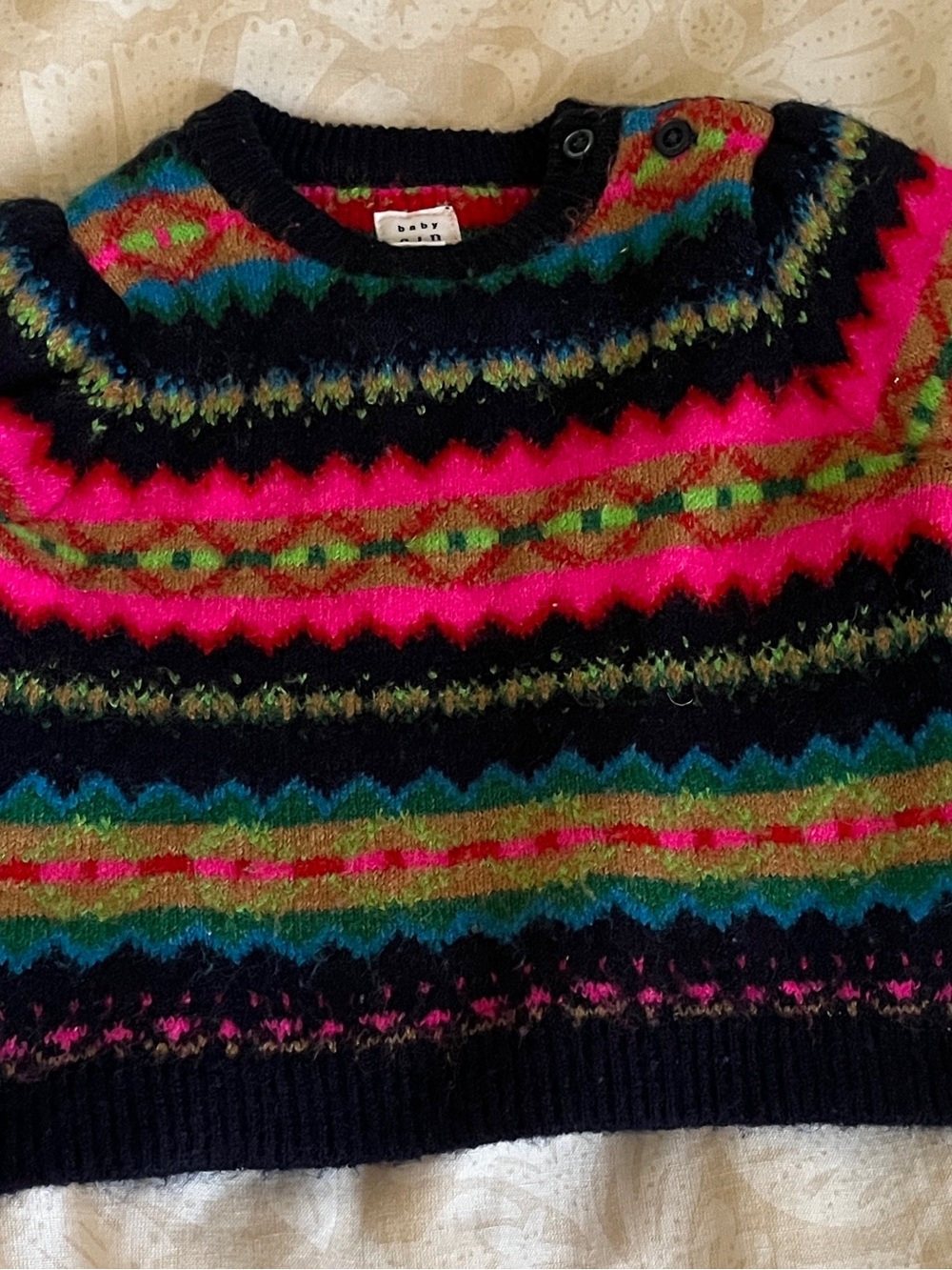GAP Multicolor Fair Isle Crewneck Sweater - Pink, Black, Green, Blue